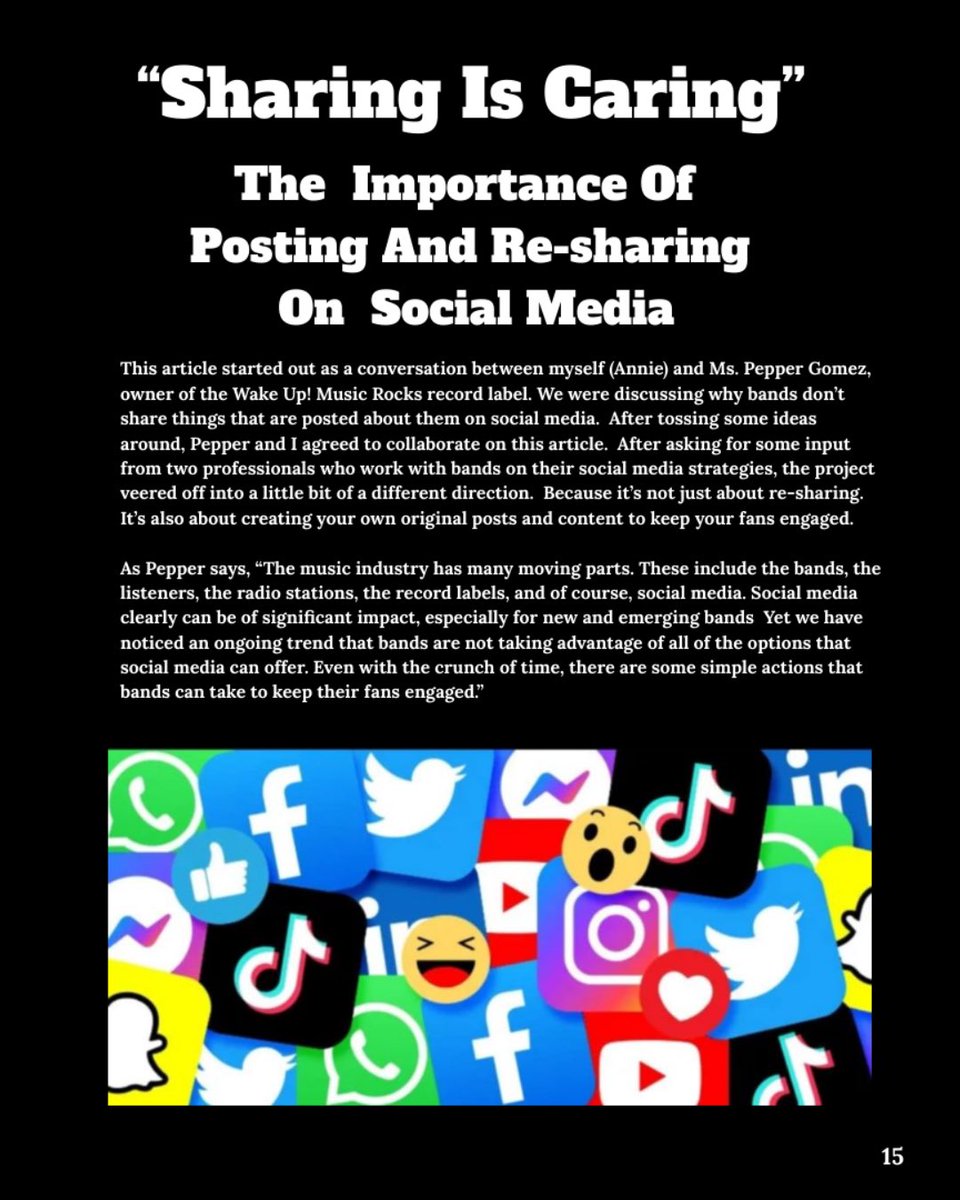 The Sound (@thesound228) on Twitter photo The Sound 228 Magazine - “Sharing Is Caring”: The Importance Of Posting and Sharing On Social Media
Authors Pepper Gomez, owner of <a href="/WakeUpMusicGrp/">WakeUp Music Group</a> and <a href="/wakeuprocks/">WakeUpMusicRocks</a> and <a href="/AschlottAnn/">Ann Schlottman</a> team up to share their thoughts on the role of social media in the music industry landscape. The Sound 228 Magazine - “Sharing Is Caring”: The Importance Of Posting and Sharing On Social Media
Authors Pepper Gomez, owner of <a href="/WakeUpMusicGrp/">WakeUp Music Group</a> and <a href="/wakeuprocks/">WakeUpMusicRocks</a> and <a href="/AschlottAnn/">Ann Schlottman</a> team up to share their thoughts on the role of social media in the music industry landscape.