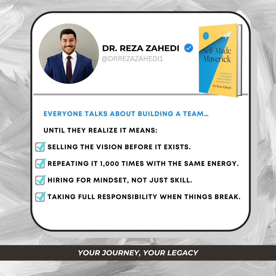 Drrezazahedi1's tweet image. Building a team isn’t about delegation.
It’s about alignment.

#teamwork #leadership #visiondriven #entrepreneurmindset #startuplife #drrezazahedi