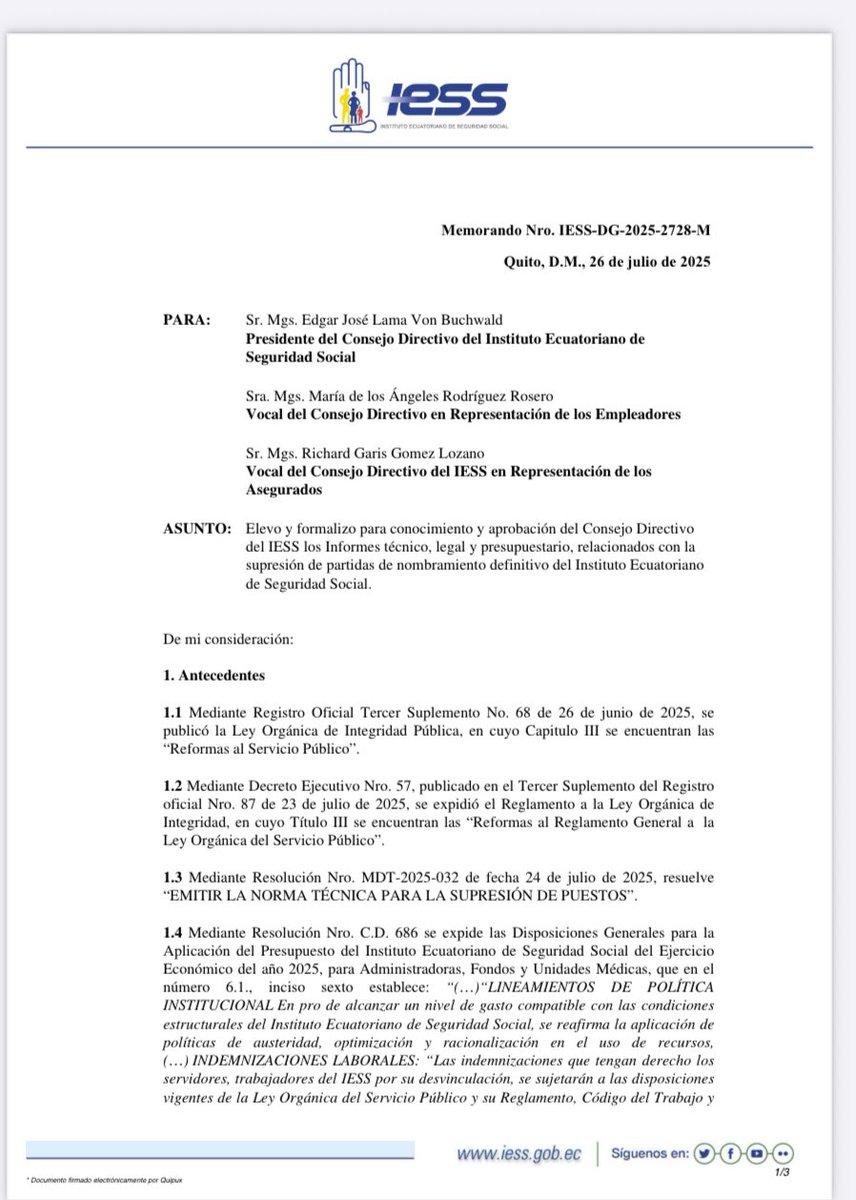 PRENSAVirtual_'s tweet image. #Ecuador|| El Instituto Ecuatoriano de Seguridad Social (#IESS), se suma a la desvinculación de funcionarios públicos.