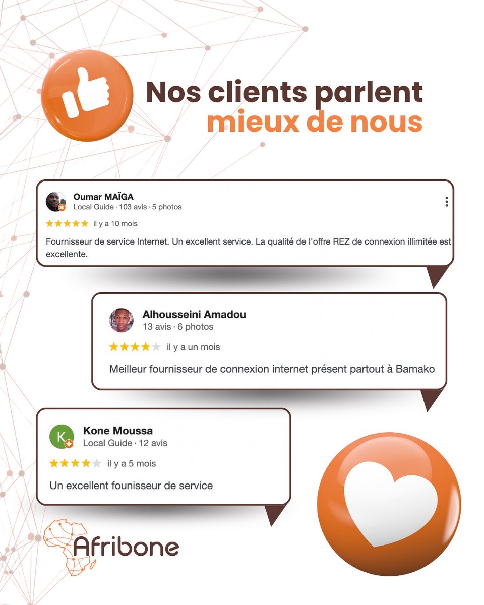 Afribone's tweet image. Fiabilité, proximité &amp;amp; qualité : Afribone, votre partenaire connectivité au Mali.

Internet, cloud, data center… On vous connecte au monde !

 Rejoignez-nous dès aujourd’hui.

#Afribone #ConnectivitéMali #RéseautageFiable #InternetPourTous #SolutionsNumériques