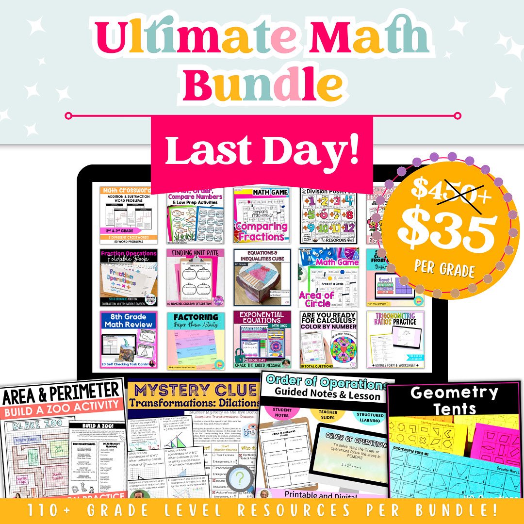 MotivationMath's tweet image. 🚨 LAST DAY ALERT! 🚨
The Ultimate Math Bundle is almost gone — and so is this deal! 🔥

🎉 Over 110+ grade-level resources
💰 Only $35 per grade (regularly $400+)
🧠 Engaging, no-prep activities
✅ Printable + digital activities