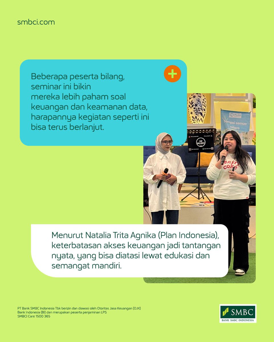 Kami percaya semua orang berhak paham dan berdaya.

Lewat kolaborasi dengan <a href="/PlanIndonesia/">Plan Indonesia</a>, SMBC Indonesia ikut mendorong terciptanya ruang belajar yang inklusif bagi teman-teman disabilitas, karena semua orang berhak paham dan berdaya secara finansial.

Yuk, lihat bagaimana