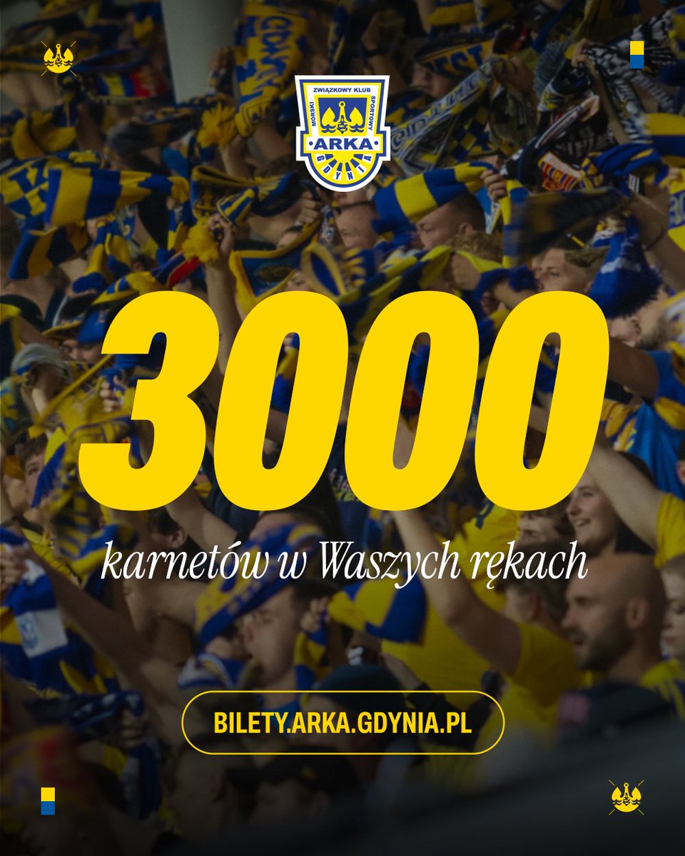 ArkaGdyniaSA's tweet image. To ostatni moment, by co mecz mieć karnet w rękach z najlepszym wyborem miejsca #naStadionie! 🏟️✊

⌛️ Jutro startujemy już z biletami na mecz z @PogonSzczecin. 

🎟️ 𝐊𝐔𝐏 𝐊𝐀𝐑𝐍𝐄𝐓 ➡️ bilety.arka.gdynia.pl