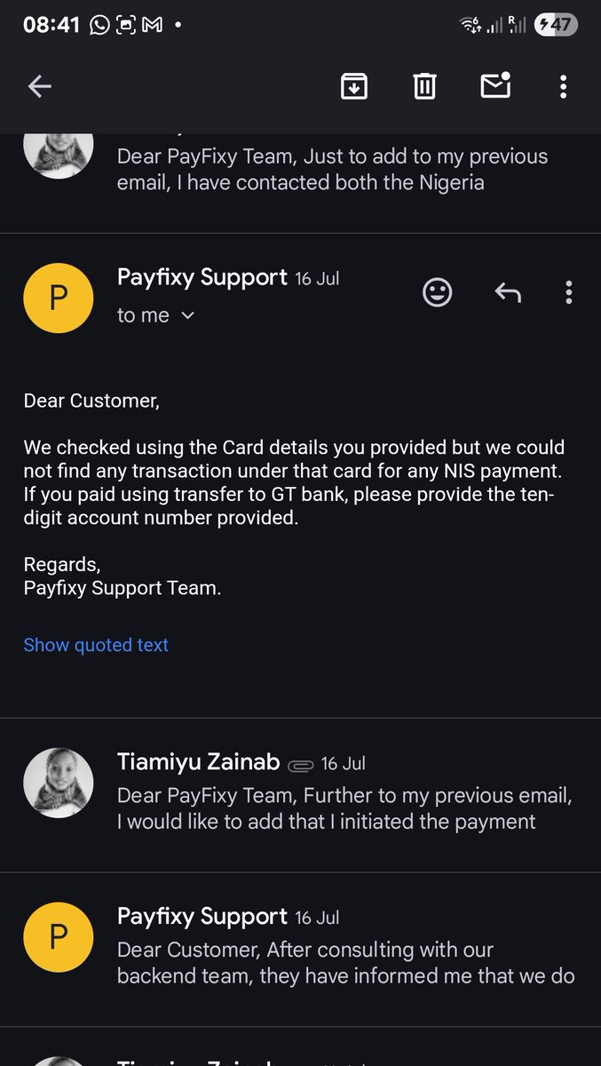 zainab__tiamiyu's tweet photo. After several emails with Payfixy, they claimed their backend team said the USSD code on the NIS portal is inactive. That was shocking because I tested it again, and it's still active. I sent them a screenshot, and since then, they’ve stopped responding to my emails. @payfixy https://t.co/kIWMgPYc8d
