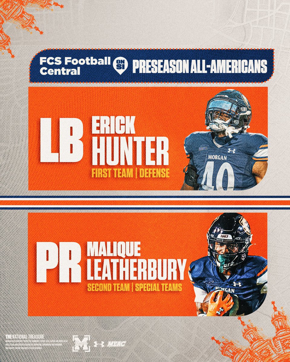 😤🐻🏈All-American Energy 

Erick Hunter and Malique Leatherbury didn’t come to play — unless it’s on the 2025 FCS Football Central All-American Team 👀🔥

📝 shorturl.at/M0VRF

<a href="/MEACSports/">Mid-Eastern Athletic Conference</a> | <a href="/UnderArmour/">Under Armour</a> 
#GoBears🔷🔶