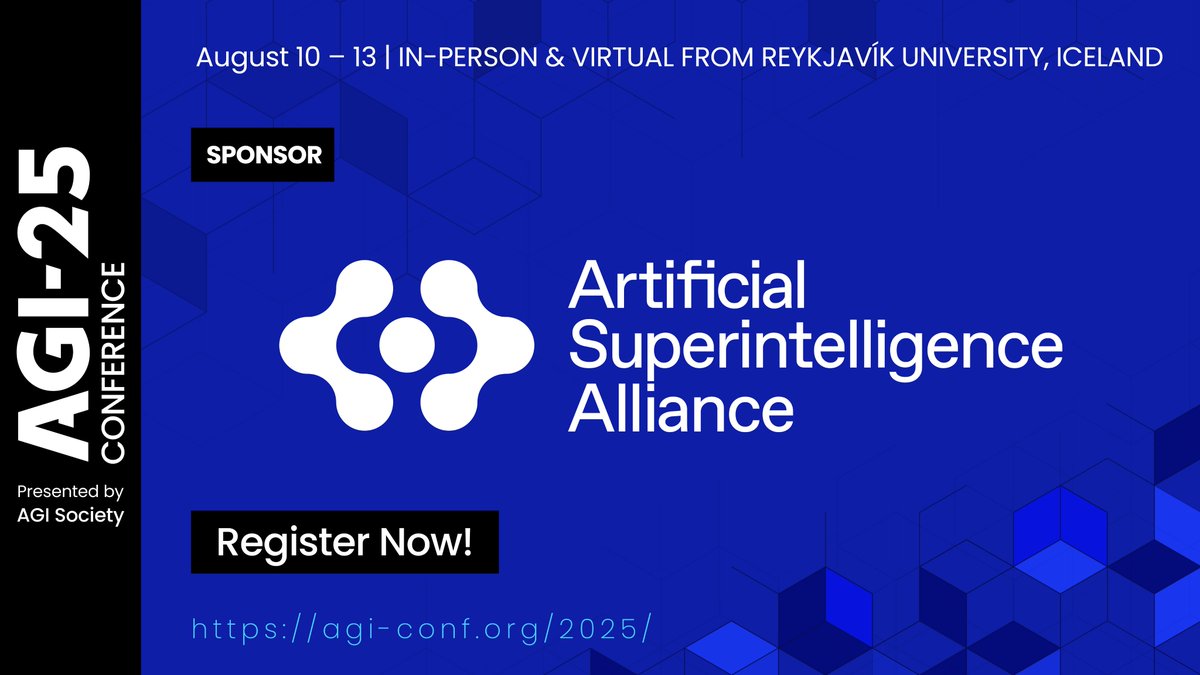 ASI Researchers (@asi_researchers) on Twitter photo We are pleased to invite you to join us at the 18th Annual AGI Conference (AGI-25), sponsored by <a href="/SingularityNET/">SingularityNET</a> and the ASI Alliance!
Experience keynotes from visionary leaders, including <a href="/bengoertzel/">Ben Goertzel</a>, Richard Sutton and Joscha Bach, alongside workshops and live software and We are pleased to invite you to join us at the 18th Annual AGI Conference (AGI-25), sponsored by <a href="/SingularityNET/">SingularityNET</a> and the ASI Alliance!
Experience keynotes from visionary leaders, including <a href="/bengoertzel/">Ben Goertzel</a>, Richard Sutton and Joscha Bach, alongside workshops and live software and
