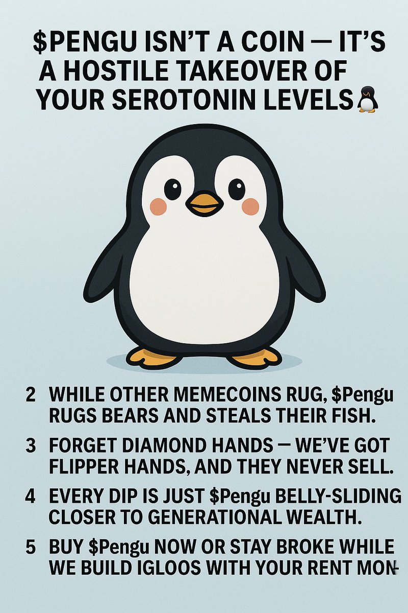 EnZeee_tweet's tweet image. I asked Chat GPT to make a @pudgypenguins bullpost so $Pengu can moon. The result is a bit weird but 🤷‍♂️
Alright @117Amazingkit this one is for you: