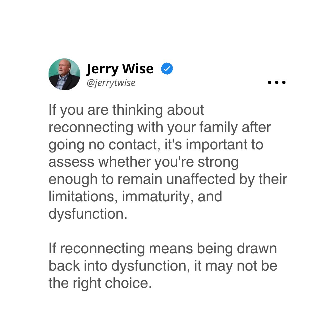 jerrytwise's tweet image. Thinking of reconnecting with your family after going no contact?
It’s crucial to assess if you're strong enough to stay unaffected by their dysfunction.
👉 Join my FREE Training. Link in Bio!
