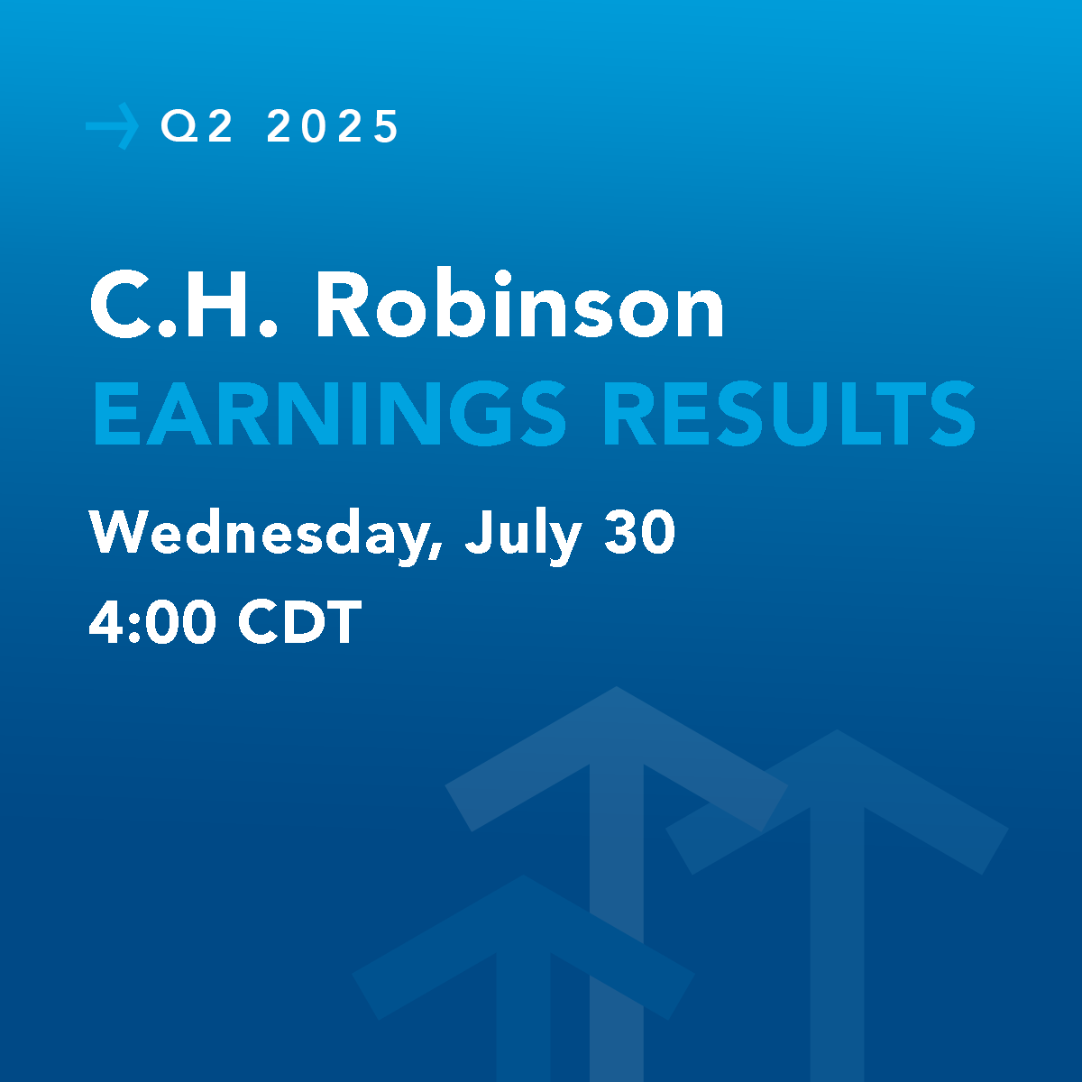 MARK YOUR CALENDAR: C.H. Robinson will issue Q2 2025 financial results this Wednesday. The company will host a conference call at 4 p.m. CDT to discuss quarterly earnings and answer live questions from the investment community. $CHRW

Learn more ➡️ ms.spr.ly/6015sG8zc