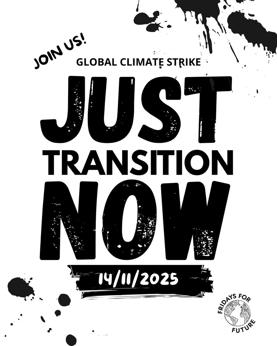 🌍🔥 It’s official: the next Global Climate Strike is on November 14, during COP30 in Belém!

Under the theme #JustTransitionNow, we’re hitting the streets to demand climate justice and an end to fossil fuels.

📍 Save the date. Mobilize. Join us.

🔗 instagram.com/p/DMppVGCsf93/…