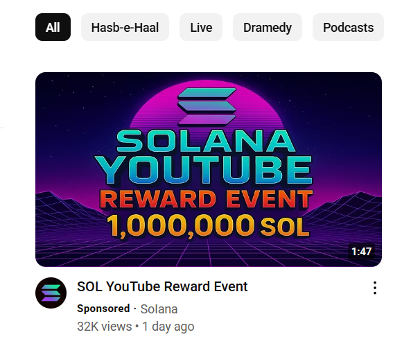 A verfied @youtube channel of <a href="/solana/">Solana</a> running scam ads 

is this official channel <a href="/solana/">Solana</a> ?