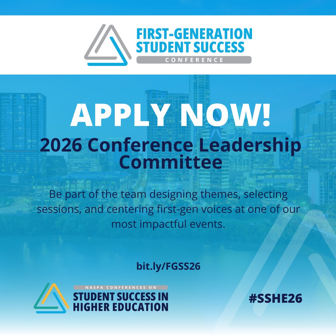 FirstgenForward's tweet image. Calling all #FirstGen champions! Want to help shape the First-generation Student Success Track at #SSHE26? Now accepting applications for the 2026 Conference Leadership Committee! Apply at bit.ly/FGSS26. #FirstGenForward #SSHE26 #FGSS26.
