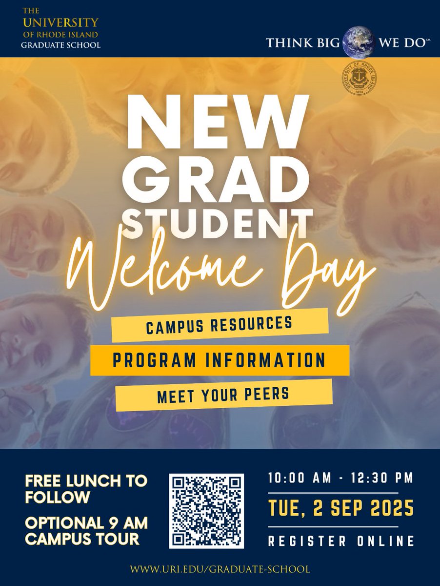 🤩 Register for the 2025 New #URIGradStudent Welcome Day! Join us on Kingston campus on Sept 2 (10 AM - 12:30 PM) for an exciting event filled with important information, resources, and the opportunity to connect with fellow graduate students in person! 
✅docs.google.com/forms/d/e/1FAI…