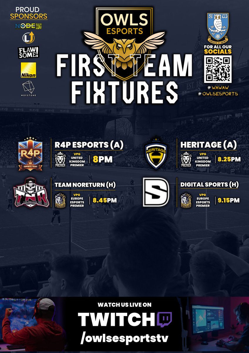 🚨OWLS ESPORTS PRO CLUBS NEWS 🚨

🦉⚽️With the NEW season of <a href="/OfficialVPG/">Virtual Pro Gaming</a>  starting tonight here is the squad list for the season and tonight's fixtures🦉⚽️

We would like to wish <a href="/FenixTiki/">OWLS Tiki</a> 
the best of luck I know him and the lads 
with smash it👊

<a href="/proclubs_weekly/">Pro Clubs Weekly</a> <a href="/swfc/">Sheffield Wednesday</a>