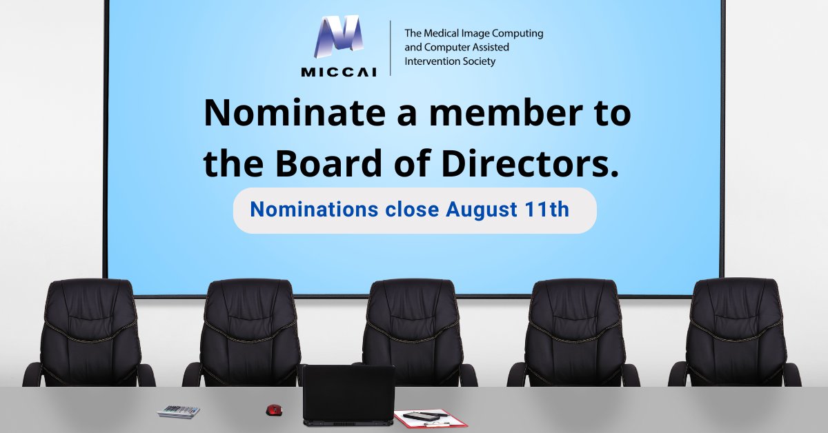 MICCAI (@miccai_society) on Twitter photo 📢 Attn: MICCAI Society members. We're looking for experienced members who are leaders in their field and are active at #MICCAI conferences. Nominate them to our Board of Directors.
🗓️ Due Aug 11, 2025
Details:
🔗miccai.org/index.php/news…
<a href="/MiccaiStudents/">MICCAI Students</a> <a href="/WomenInMICCAI/">Women in MICCAI</a> <a href="/RMiccai/">RISE MICCAI</a> 📢 Attn: MICCAI Society members. We're looking for experienced members who are leaders in their field and are active at #MICCAI conferences. Nominate them to our Board of Directors.
🗓️ Due Aug 11, 2025
Details:
🔗miccai.org/index.php/news…
<a href="/MiccaiStudents/">MICCAI Students</a> <a href="/WomenInMICCAI/">Women in MICCAI</a> <a href="/RMiccai/">RISE MICCAI</a>