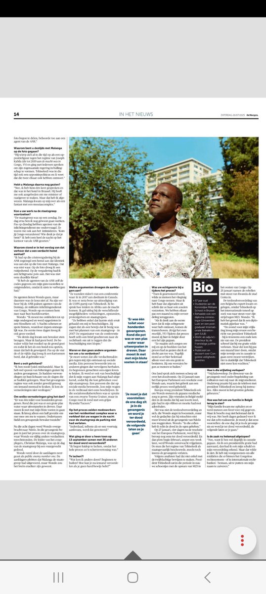 Condamné à mort dans une parodie de justice fondée sur un mensonge d’État, je me bats par tous les moyens légaux, en RDC comme à l’international, pour rétablir la vérité et laver mon nom.
Je révèle des éléments de mon innocence et de ma détention dans ‘De Morgen’, quotidien belge