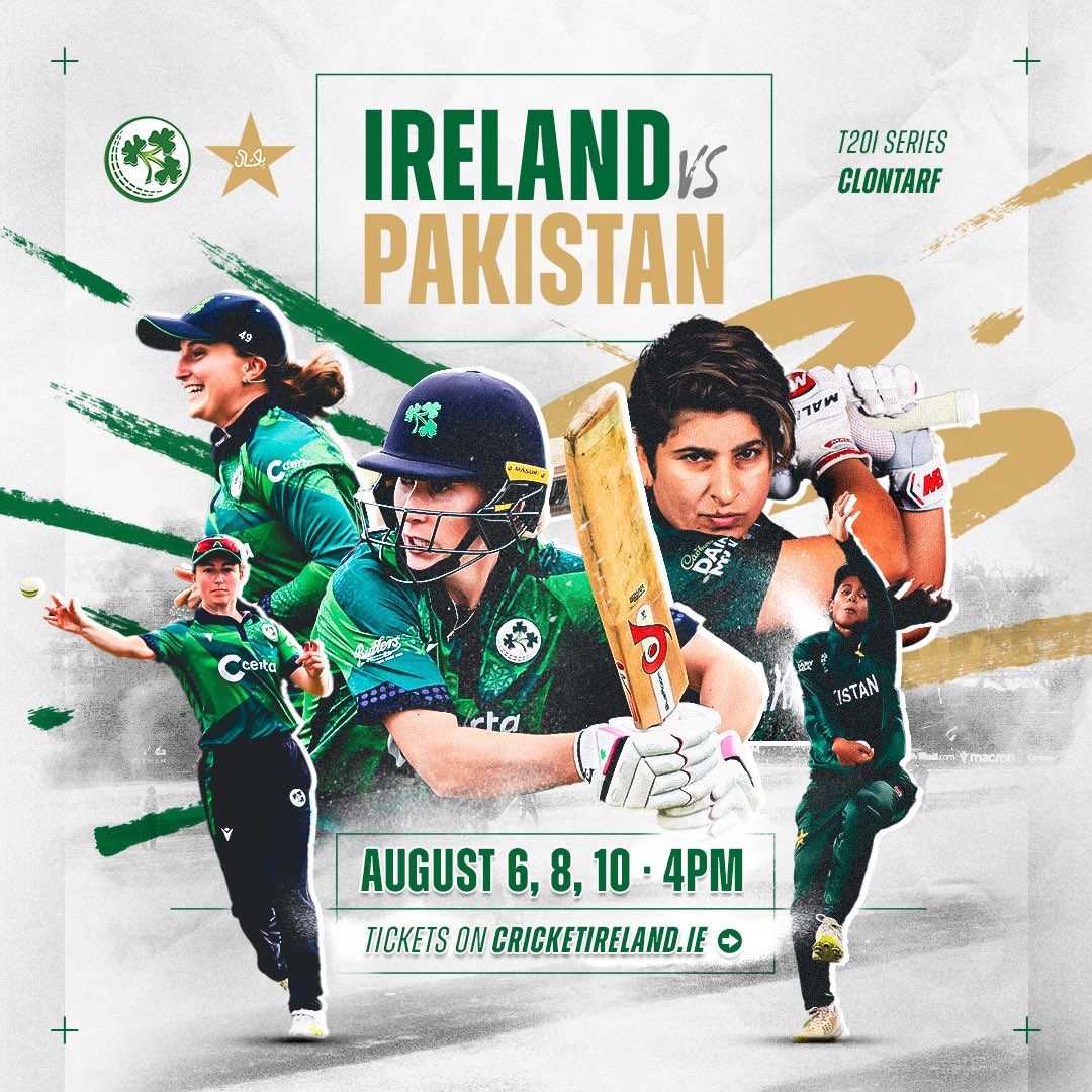 Ireland v Pakistan — three-match 𝐖𝐨𝐦𝐞𝐧'𝐬 𝐓𝟐𝟎𝐈 𝐬𝐞𝐫𝐢𝐞𝐬 incoming! 

🎟️ Tickets: cricketireland.ie/tickets/

#BackingGreen #FuelledByCerta ☘️🏏