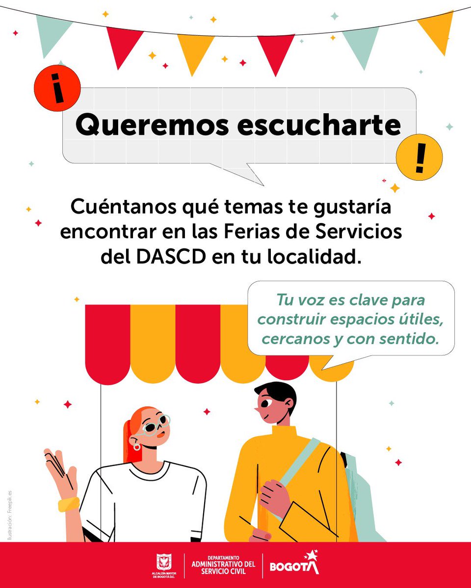 ServicioCivilD's tweet image. Desde el @ServicioCivilD trabajamos por un gobierno cercano y participativo. Queremos que las Ferias de Servicios respondan a los intereses de la ciudadanía.
💬 Por eso, te invitamos a ingresar en el siguiente enlace forms.office.com/pages/response… y contarnos qué temas te gustaría ver🤓