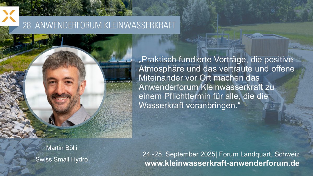 kleinwasserkraft-anwenderforum.de 
Nicht vergessen: Das Anwenderforum Kleinwasserkraft mit grossem Ausstellerbereich findet vom 24. bis 25. September in Landquart in der Schweiz statt. #kleinwasserkraft #anwenderforum