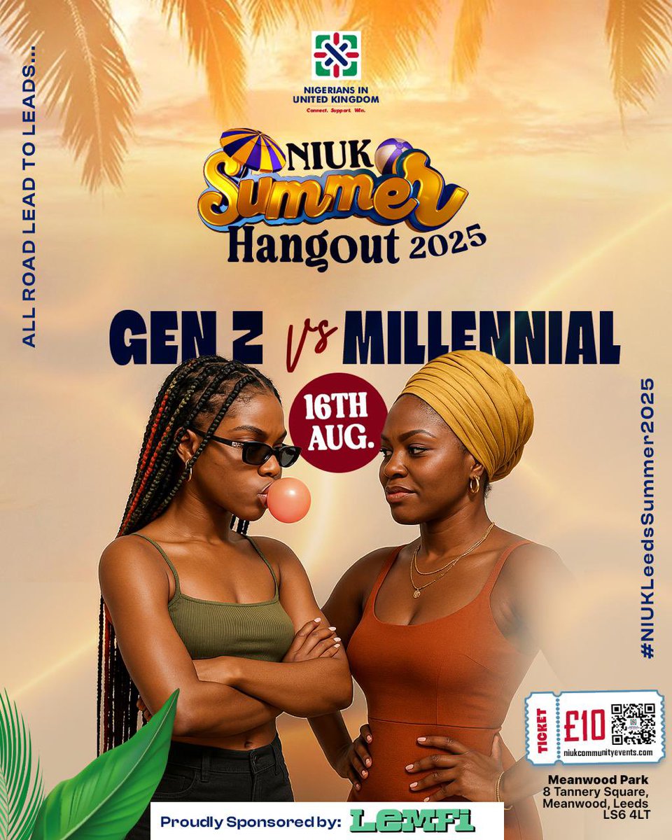 NIUKCommunity's tweet image. IT’S TIME TO GET THIS TICKET SORTED ONCE & FOR ALL!!!
You don't want to be told about the Gen Z vs Millennials war, who's reigning supreme?
Leeds is about to witness the ultimate showdown! 💥
NIUK Summer Hangout 2025, get ready to rep your generation!
Book your Annual Leave…
