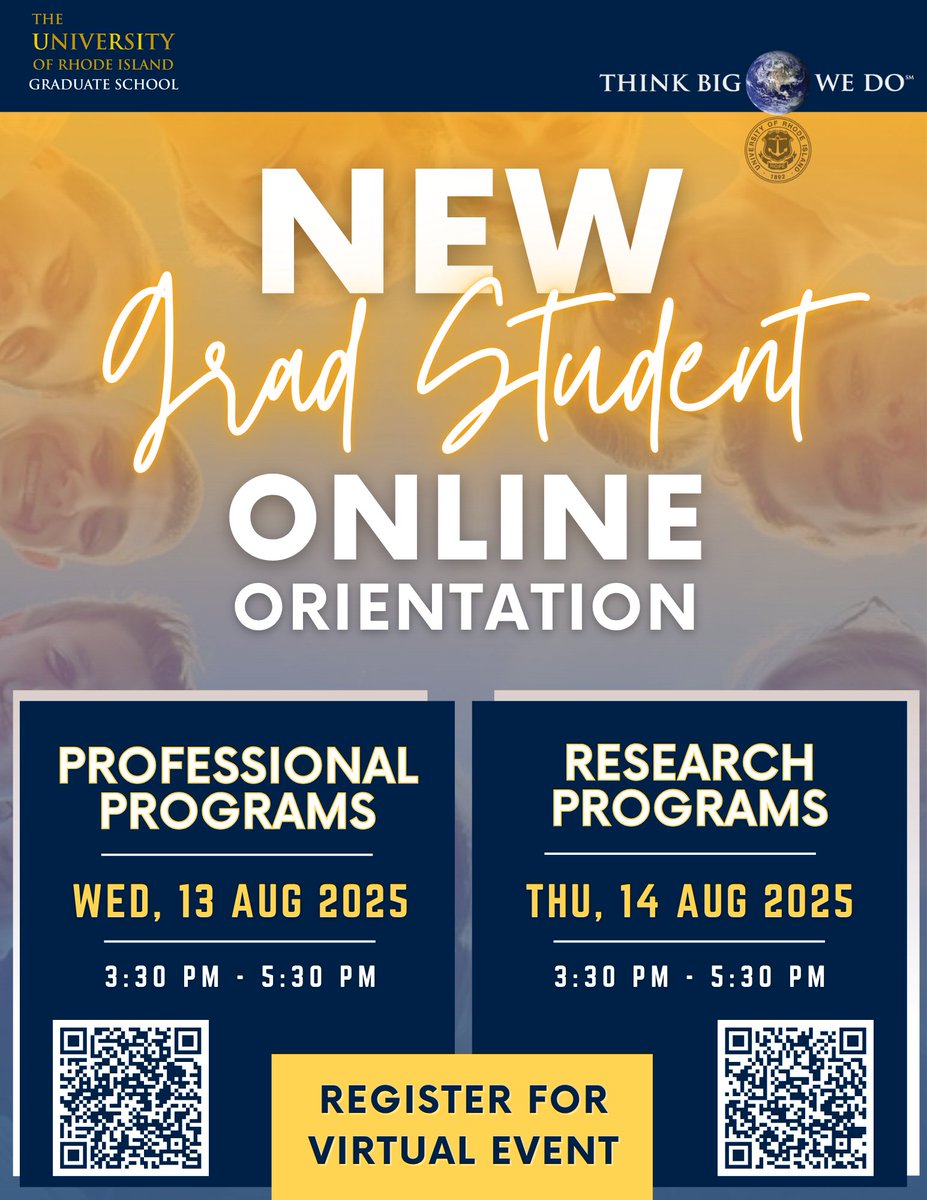 📢 2025 #URIGraduateStudents: Join our virtual orientation events to learn more about strategies to ensure your success at the #URIGradSchool!   
Professional Programs: 
💻 uri-edu.zoom.us/meeting/regist…
Research Programs: 
💻  uri-edu.zoom.us/meeting/regist…

#JoinGradOrientation #URI #GoRhody