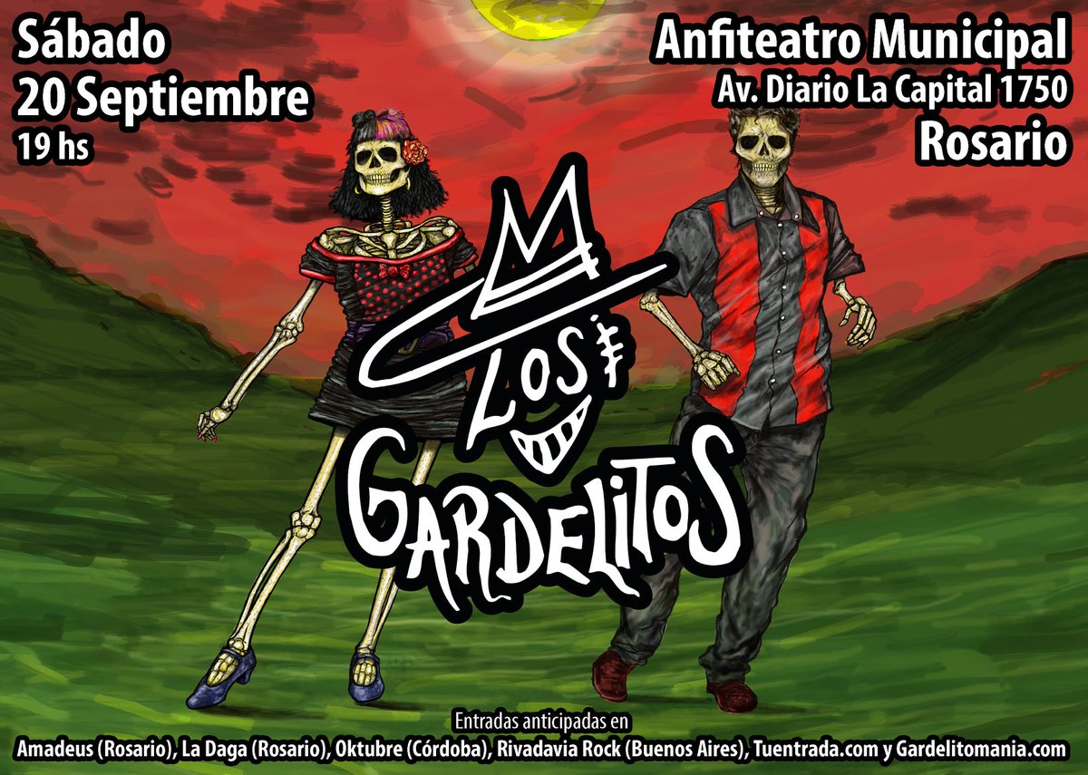 Sábado 20 de Septiembre en el Anfiteatro Municipal de Rosario!!! Anticipadas en Amadeus (Rosario), La Daga (Rosario), Oktubre (Córdoba), Rivadavia Rock (Buenos Aires), Tuentrada.com y Gardelitomania.com