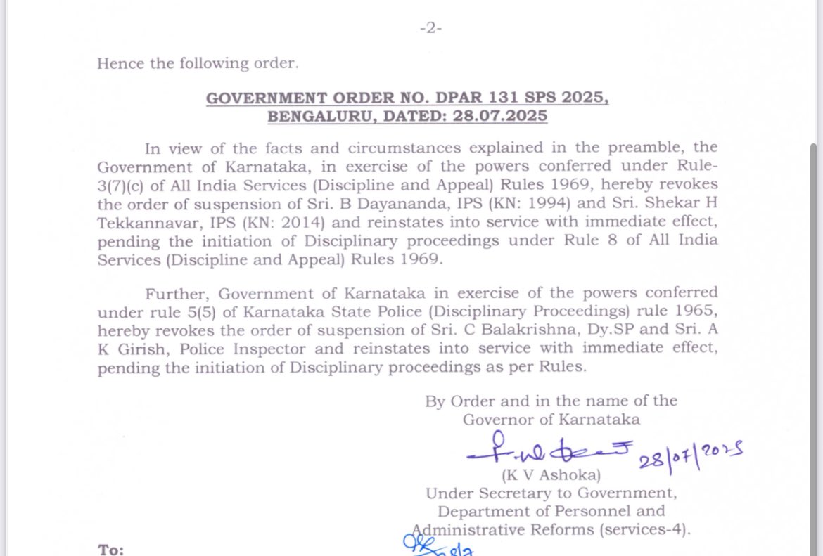 bala chauhan (@balachauhan) on Twitter photo Chinnaswamy stadium stampede: Ktk govt revokes suspension of #IPS ofcrs former Blr city police commissioner B Dayanand, Shekar, 2 state police ofcrs <a href="/CMofKarnataka/">CM of Karnataka</a> <a href="/DrGParameshwara/">Dr G Parameshwara</a> <a href="/DgpKarnataka/">DGP KARNATAKA</a> <a href="/IPS_Association/">IPS Association</a> <a href="/XpressBengaluru/">TNIE Karnataka</a> Chinnaswamy stadium stampede: Ktk govt revokes suspension of #IPS ofcrs former Blr city police commissioner B Dayanand, Shekar, 2 state police ofcrs <a href="/CMofKarnataka/">CM of Karnataka</a> <a href="/DrGParameshwara/">Dr G Parameshwara</a> <a href="/DgpKarnataka/">DGP KARNATAKA</a> <a href="/IPS_Association/">IPS Association</a> <a href="/XpressBengaluru/">TNIE Karnataka</a> 