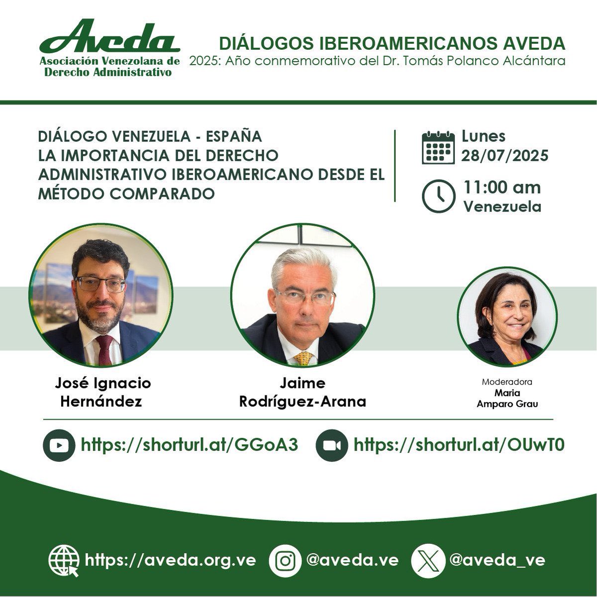 ignandez's tweet image. Hoy a las 11am hora Venezuela estaré conversando con el profesor @jrodriguezarana sobre Derecho administrativo comparado aplicado a Iberoamérica. Modera @graumariamparo
Registro: us02web.zoom.us/meeting/regist…