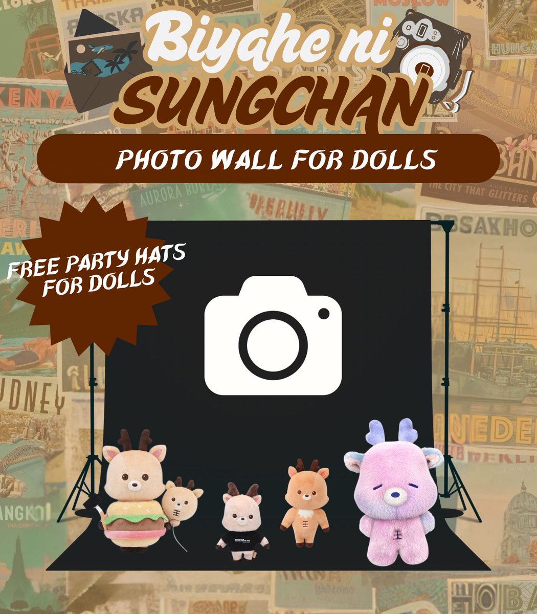 Sungchan_PH's tweet image. What to expect at #BIYAHEniSUNGCHAN?

PHOTO WALL FOR DOLLS

Join us and bring your urakbams or Sungchan dolls and take photos at our photo wall 📸 cute party hats will also be provided for your dolls🥳

Register here: bit.ly/4nXPQza
