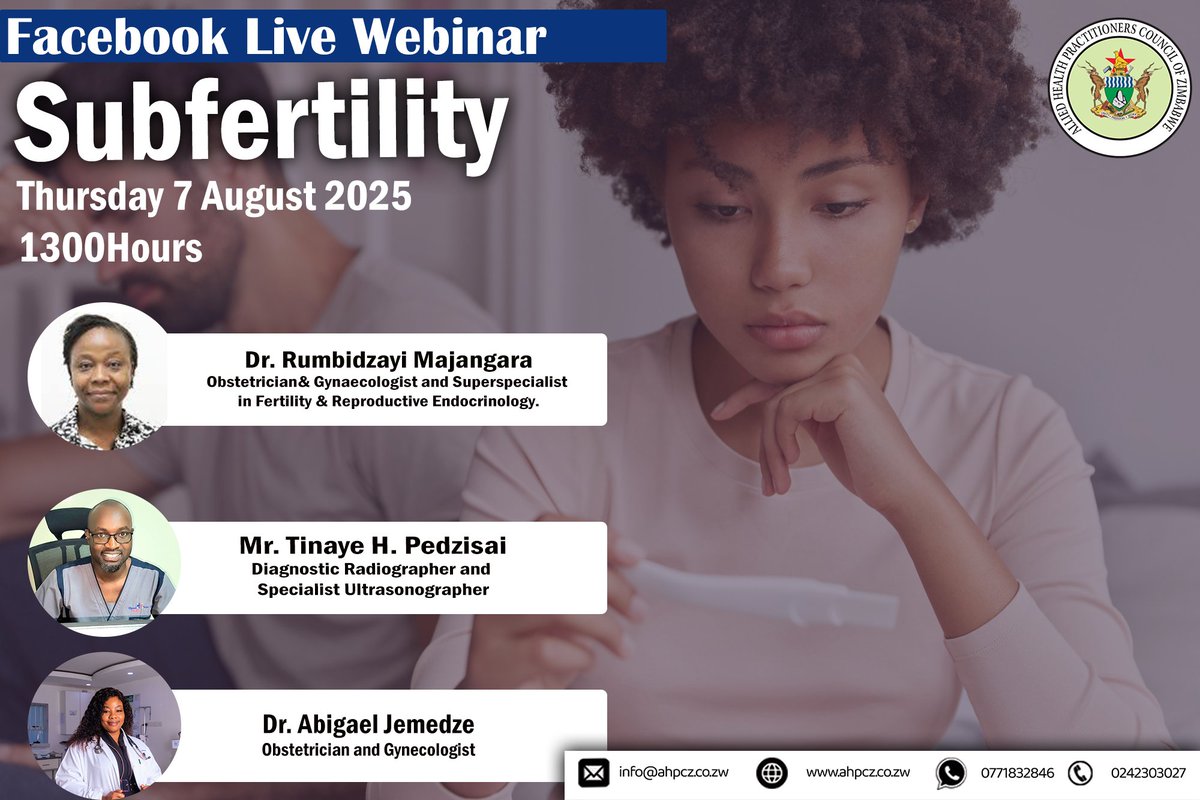 allied_council's tweet image. Join us and learn more on Subfertility....
Allied Health Practitioners Council of Zimbabwe safeguarding the public, regulating professions....