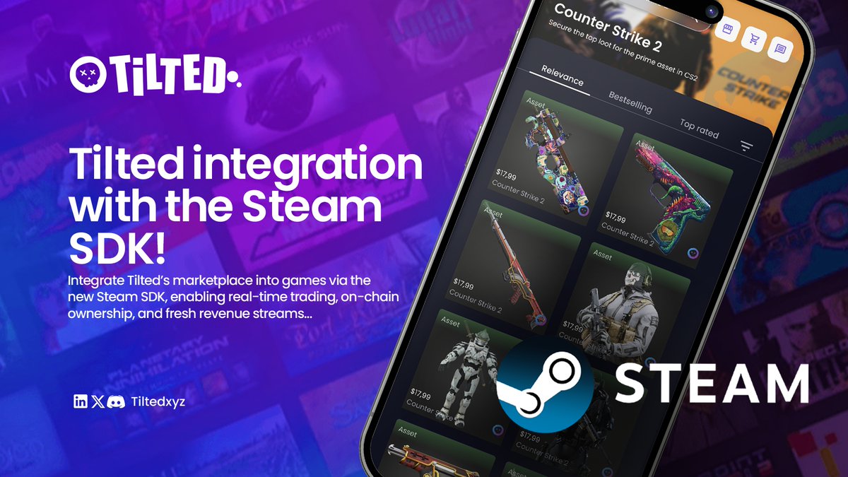 tiltedxyz's tweet image. 🧩 Did you miss this? Tilted is bringing seamless in-game asset trading to Steam!

With the Steam SDK integration launching in June 2025, (Integration Completed) developers can embed Tilted’s marketplace directly into their games—unlocking real-time trading, on-chain ownership,…