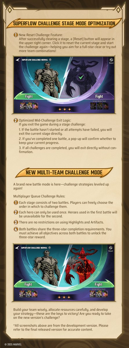 MarvelMysticM's tweet image. ⚔️ BRAND NEW SUPERFLOW CHALLENGE
Prepare to take on rotating version stages, global BUFF choices, and strategic multi-team battles - all within the evolving chaos of Superflow.
📖 The update will be launched on July 31 PDT. Dive into the details below!
#MARVELMysticMayhem…