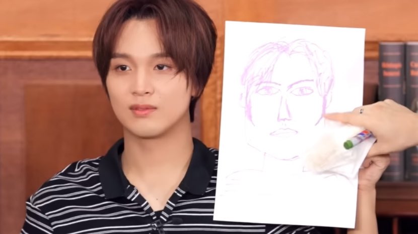 375sund's tweet image. haechan drawn by jungwoo, mark, doyoung, and johnny 😭😭😭