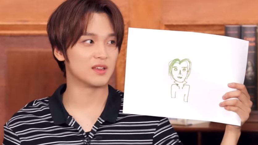 375sund's tweet image. haechan drawn by jungwoo, mark, doyoung, and johnny 😭😭😭