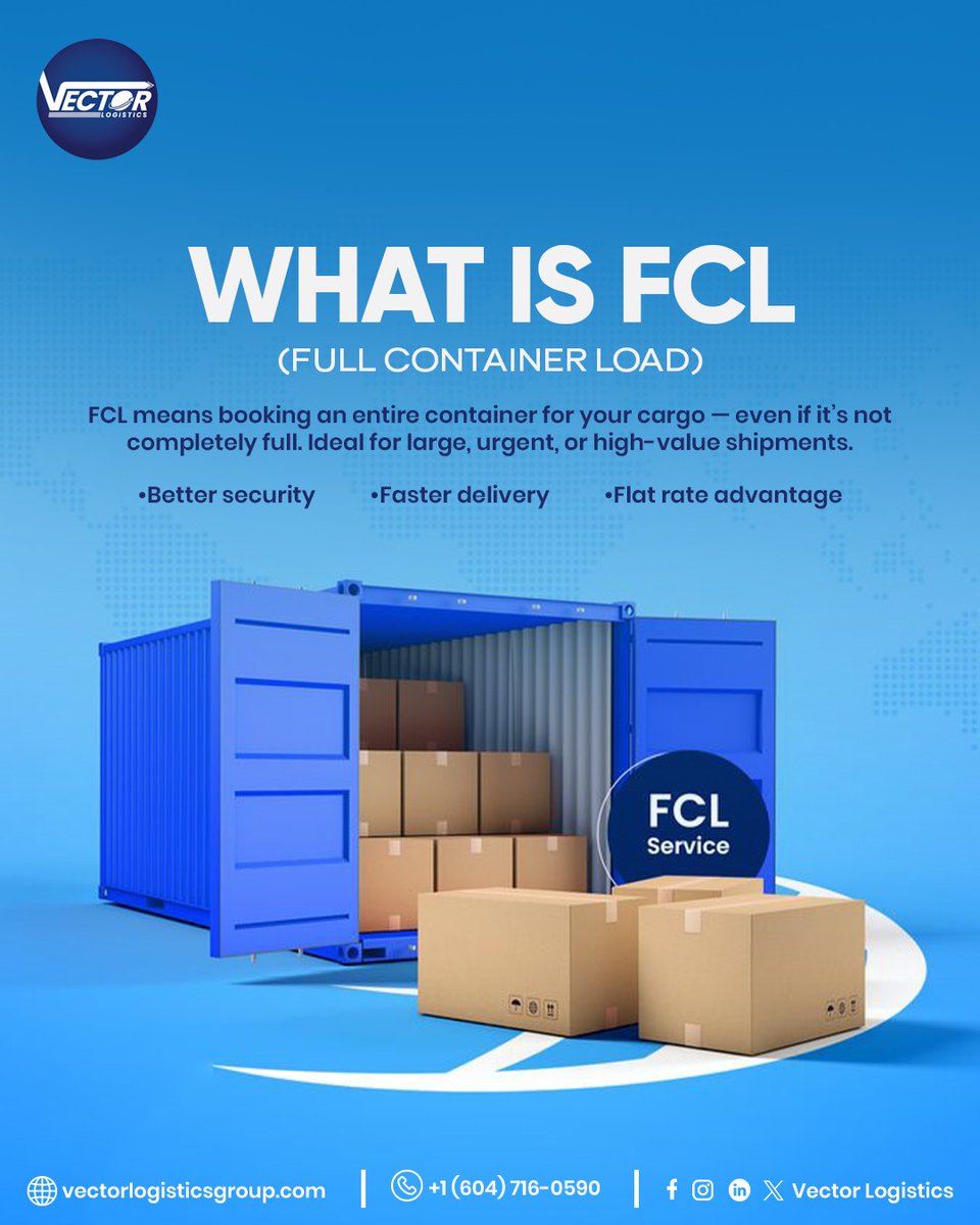 vectorlogigroup's tweet photo. 🚢 Need full control over your cargo? Choose FCL!
Secure, fast, and cost-effective — Full Container Load (FCL) is the ideal solution for bulk, urgent, or high-value shipments.

When size matters — FCL delivers!

#FCLShipping #FullContainerLoad #VectorLogisticsGroup #TradyHive https://t.co/3SlIH8fCyo