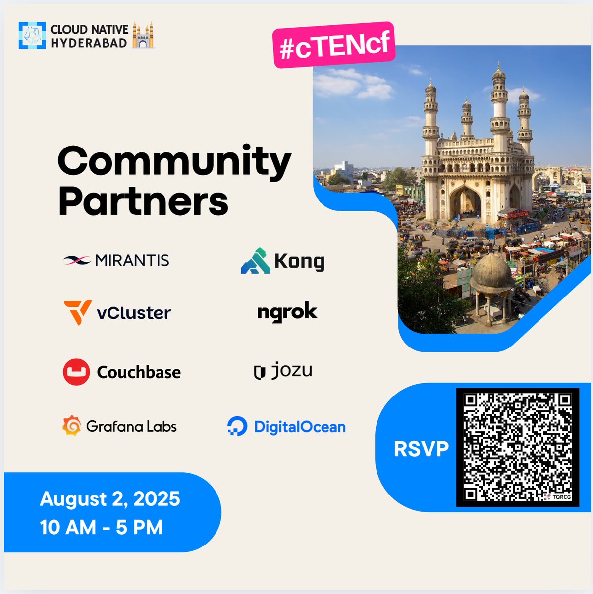 Big thanks to our partners for supporting us in the #cTENcf celebrations. 
<a href="/CloudNativeFdn/">CNCF</a> <a href="/MirantisIT/">Mirantis</a> <a href="/vcluster/">vCluster</a> <a href="/digitalocean/">DigitalOcean</a> <a href="/ngrok/">ngrok</a> <a href="/couchbase/">Couchbase</a> <a href="/grafana/">Grafana</a> <a href="/thekonginc/">Kong Inc.</a> <a href="/Jozu_AI/">Jozu</a> 

Limited seats Register now: tinyurl.com/5h9enhtp

#cTENcf #CNCF #CloudNative #OpenSource #Meetup