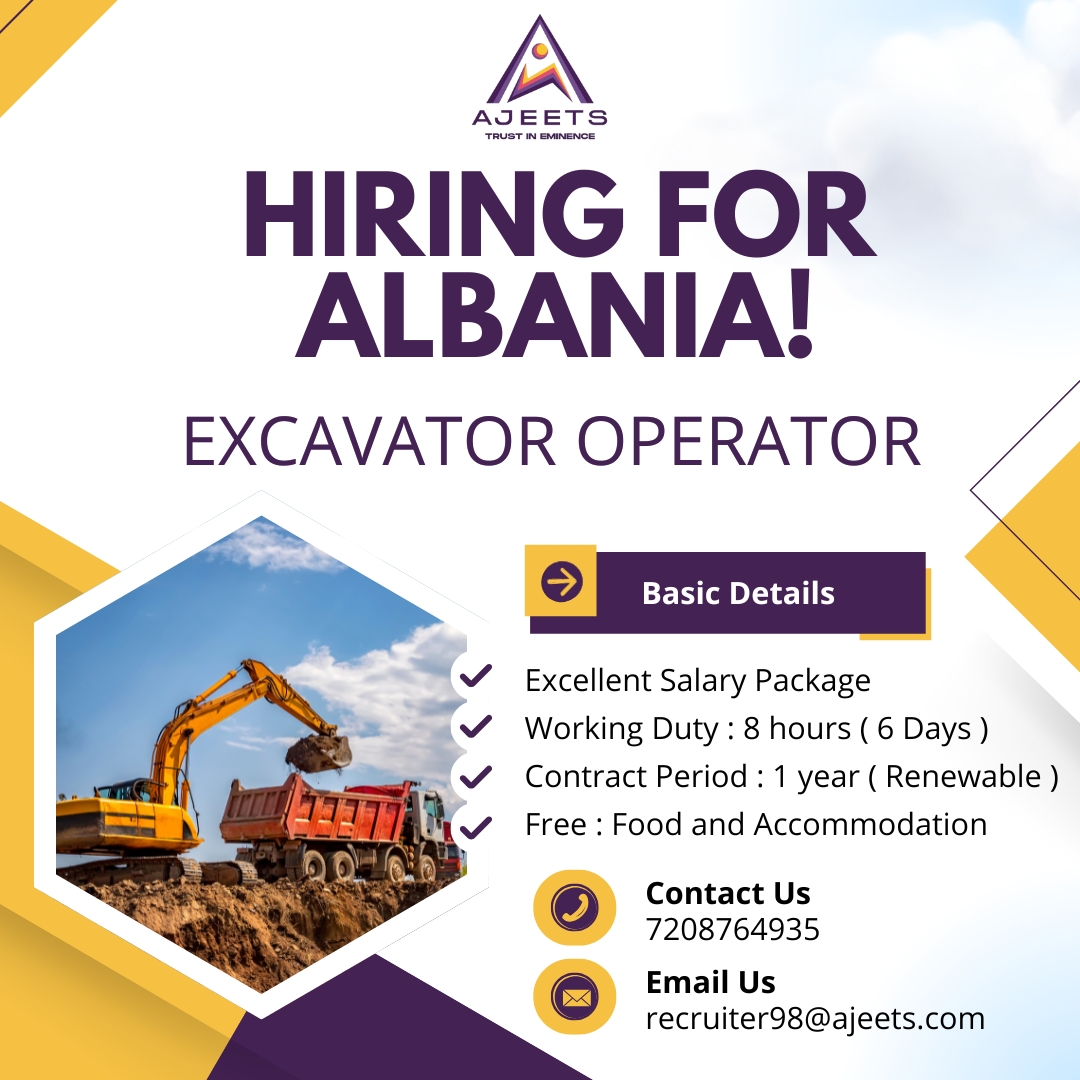 ajeetsholding's tweet image. 🚨 We’re Hiring – Albania 🇦🇱

👷‍♂️ Excavator Operator

🕗 8 hrs/day | 6 days/week
📆 1 Year Contract (Renewable)
🍽️ FREE Food &amp;amp; Accommodation

📞 +91 7208764935 |📧 recruiter98@ajeets.com

#HiringNow #AlbaniaJobs #ExcavatorOperator #JobsAbroad #ConstructionJobs #SkilledJobs #Ajeets