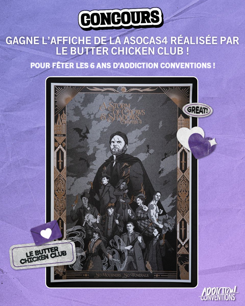 J4 #Giveaway

Tente de remporter l'affiche de la #ASOCAS4 réalisée par le Butter Chicken Club ! #ShadowAndBone 

- Follow <a href="/EmpireConv/">Empire Conventions</a>, @addictionconv et le Butter Chicken Club sur instagram [ instagram.com/lebutterchicke… ]
- RT ce tweet

TAS le 6/8
A demain pour le prochain concours