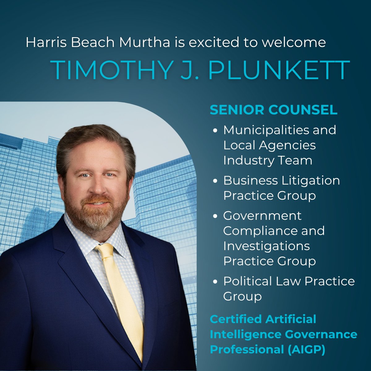 We are excited to welcome Senior Counsel Timothy J. Plunkett to the firm and our White Plains office! Tim has more than 25 years of experience providing strategic counsel to governments and businesses. His career spans litigation, government relations and advising on complex