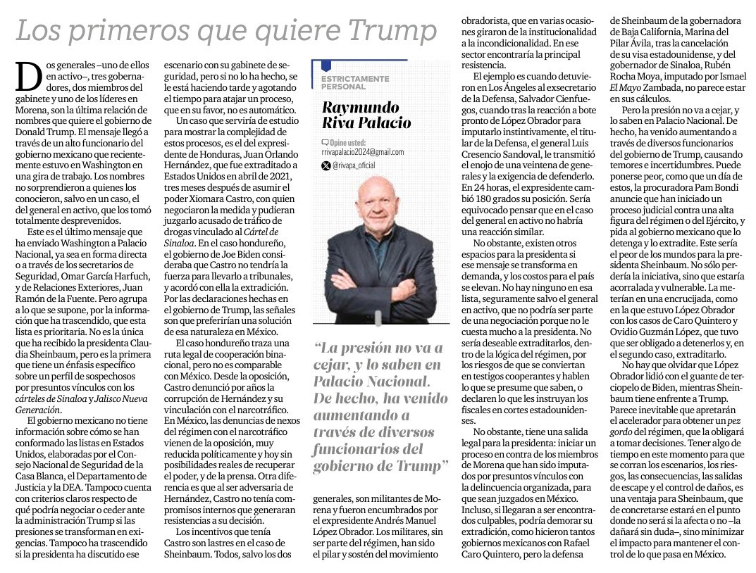 Bere Aguilar (@bereaguilarv) on Twitter photo En el último mensaje de Washington a México dicen querer, para empezar, que les entreguen a dos generales, dos miembros del gabinete, tres gobernadores de Morena y uno de los líderes del partido.
<a href="/rivapa_oficial/">@rivapa_oficial</a> En el último mensaje de Washington a México dicen querer, para empezar, que les entreguen a dos generales, dos miembros del gabinete, tres gobernadores de Morena y uno de los líderes del partido.
<a href="/rivapa_oficial/">@rivapa_oficial</a>