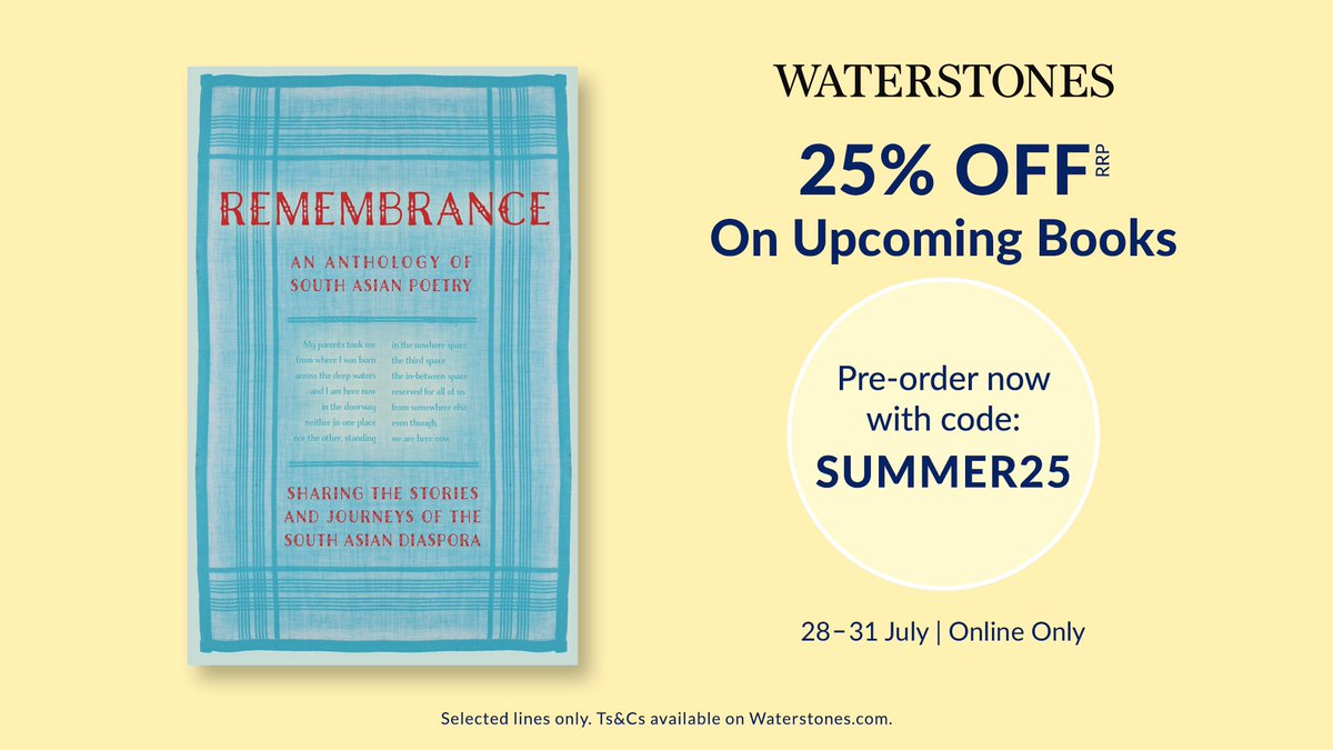 renardpress's tweet image. We’re delighted to say the wonderful Remembrance anthology, curated by @printmakerlady, is in @waterstones’s summer #WPreorder sale – this week only! If you haven’t already ordered yours… use code SUMMER25 when you order.
waterstones.com/book/remembran…
