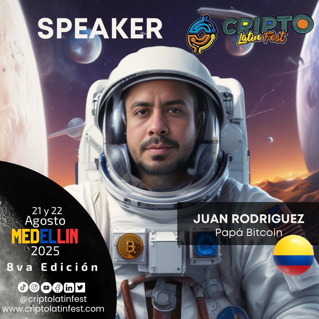 Criptolatinfest's tweet image. 🌌🚀✨ ¡El Cripto Latin Fest 2025 sigue sumando expertos que nos impulsarán directo a la luna! 🌙🪐👨🚀 Es un honor anunciar a @juanbiter , director del canal de YouTube Papá Bitcoin y Cryptosistemas, quien se une como speaker destacado en la 8va Edición del Cripto Latin Fest 2025,…