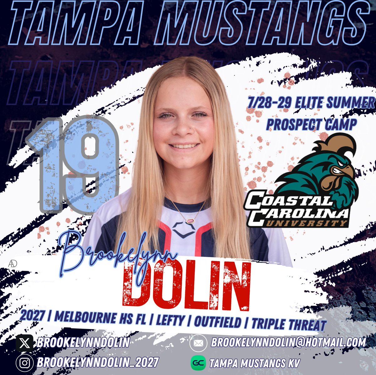 TampaMustangsKV's tweet image. Coming in hot! Fresh off our AFON Natty @BrookelynnDolin is headed to @CoastalSoftball for the next 2 days! Good luck B!