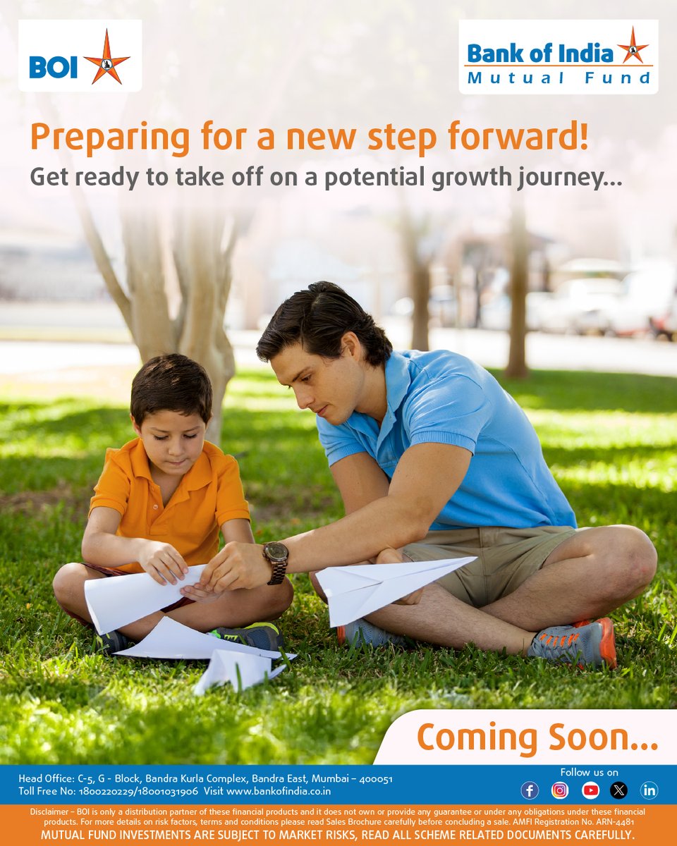 BankofIndia_IN's tweet photo. Shaping dreams today for steady take-off tomorrow! A potential growth story is getting ready to launch. Stay tuned
#BankofIndia #RelationshipBeyondBanking #comingsoon #newsteps #growth #bankofindiamutualfund #potentialjourney #mutualfundsahihai https://t.co/IjoWThdpeH