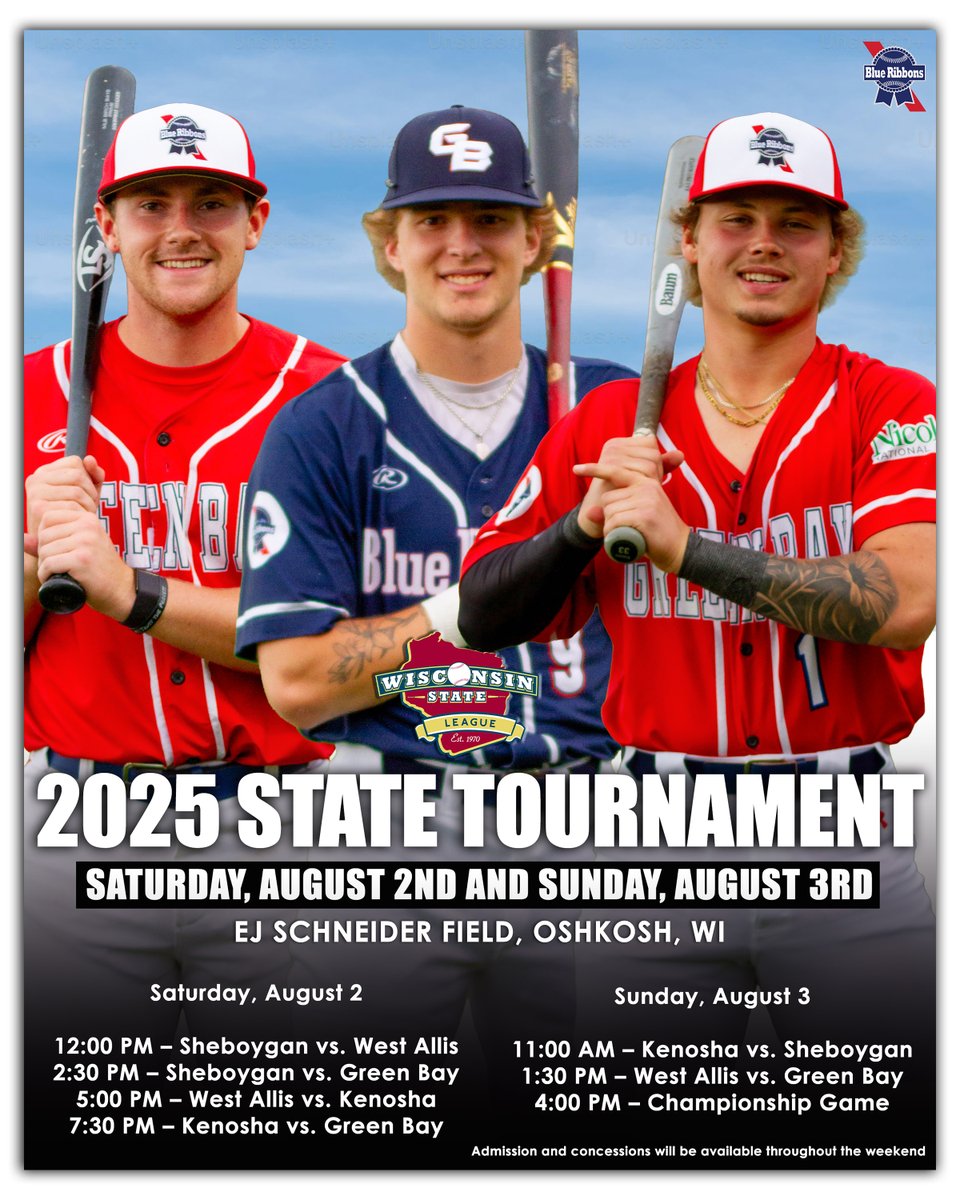 With the regular season wrapped up, now the real fun begins! Join us in Oshkosh this Saturday and Sunday as the top four teams in the state link up for the WSL's Wisconsin State Tournament at EJ Schneider Field. #blueribbonsbaseball
