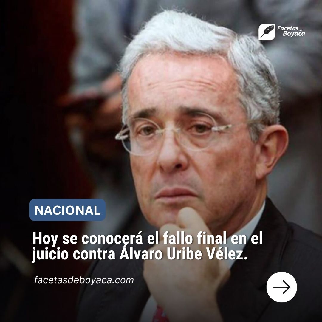 facetasdeboyaca's tweet image. Hoy se conocerá el fallo final en el juicio contra Álvaro Uribe Vélez.
El expresidente Uribe se le juzgará por los delitos de soborno en actuación penal, soborno a testigos y fraude procesal, en el Juzgado 44 Penal del Circuito de Bogotá.
¿Qué resultado espera en este proceso?