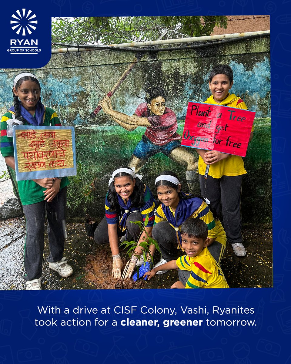 Ryan Christian School, Vashi, led a plantation and cleanliness drive at CISF Colony, Vashi.

Led by our Council Members in collaboration with social worker Mrs. Darshana Bhoir, the initiative inspired students to embrace sustainability &amp; community service.

#RyanGroupOfSchools