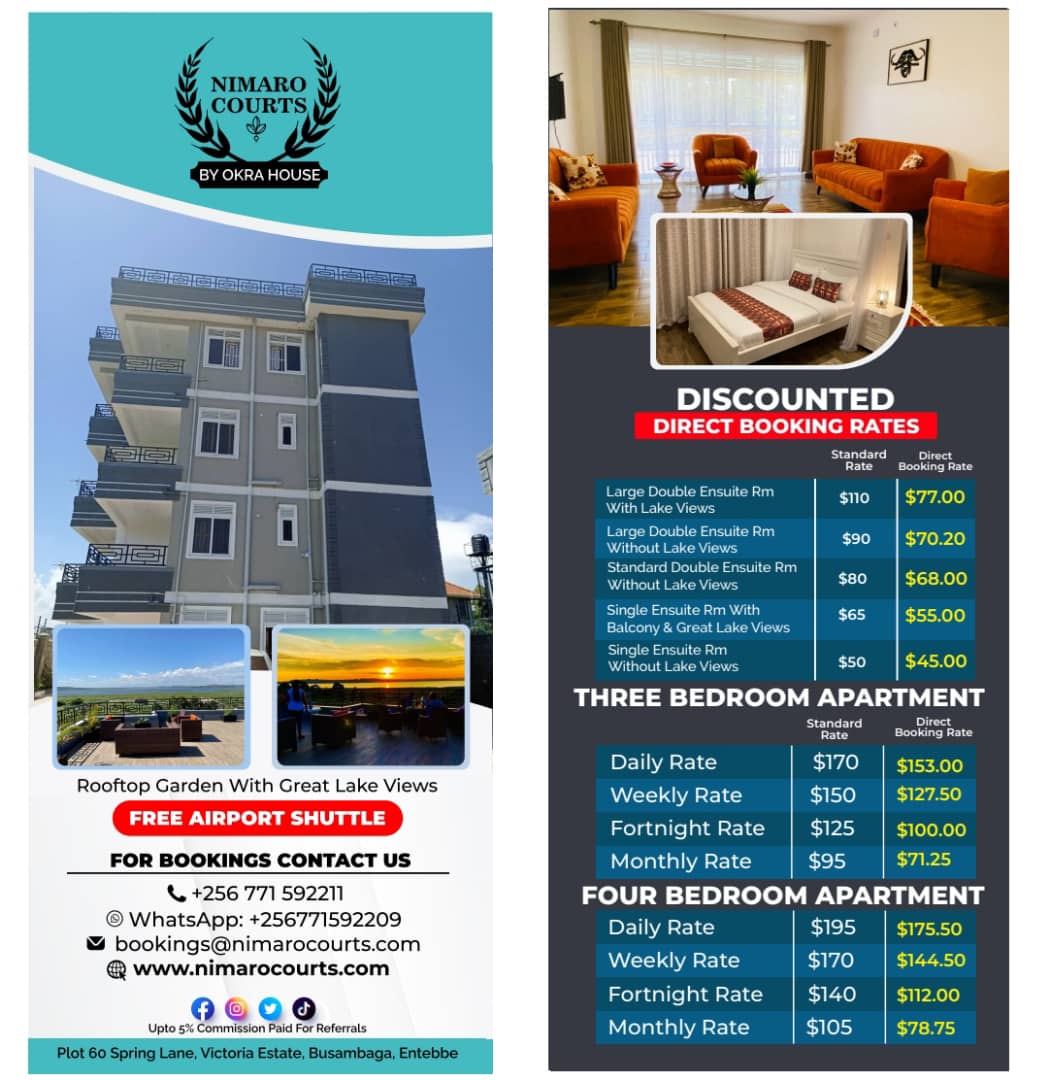 OssieEvents's tweet image. *BIG NEW DISCOUNTS* - as a way of saying *thank you* to you our guests, from 1st August 2025, we are offering you big discounts when you book directly with us.

Why wait? Book your stay with us today via Tel: +256771592211, WhatsApp +256771592209, or bookings@nimarocourts.com