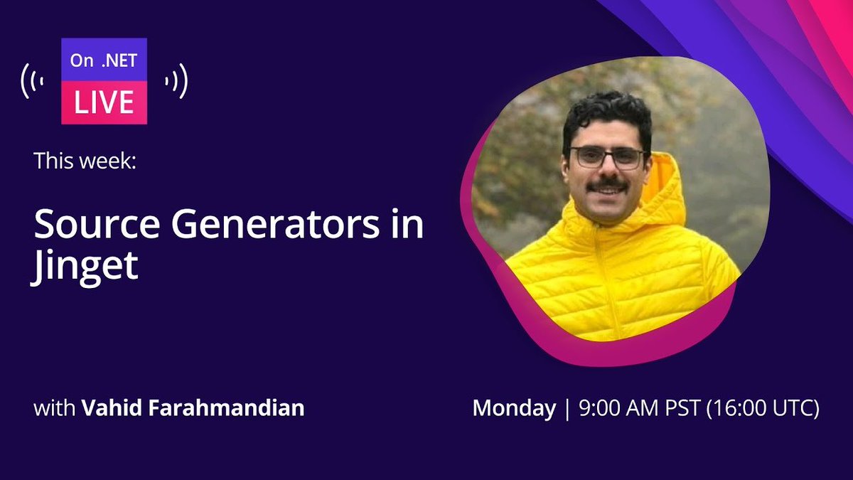 ‼️LIVE today at 9AM PT - On .NET Live - Source Generators in Jinget‼️

Vahid Farahmandian shares how his team integrated Source Generators into Jinget, the challenges they faced, and the best practices they’ve (cont) msft.it/l/6010sHcj4