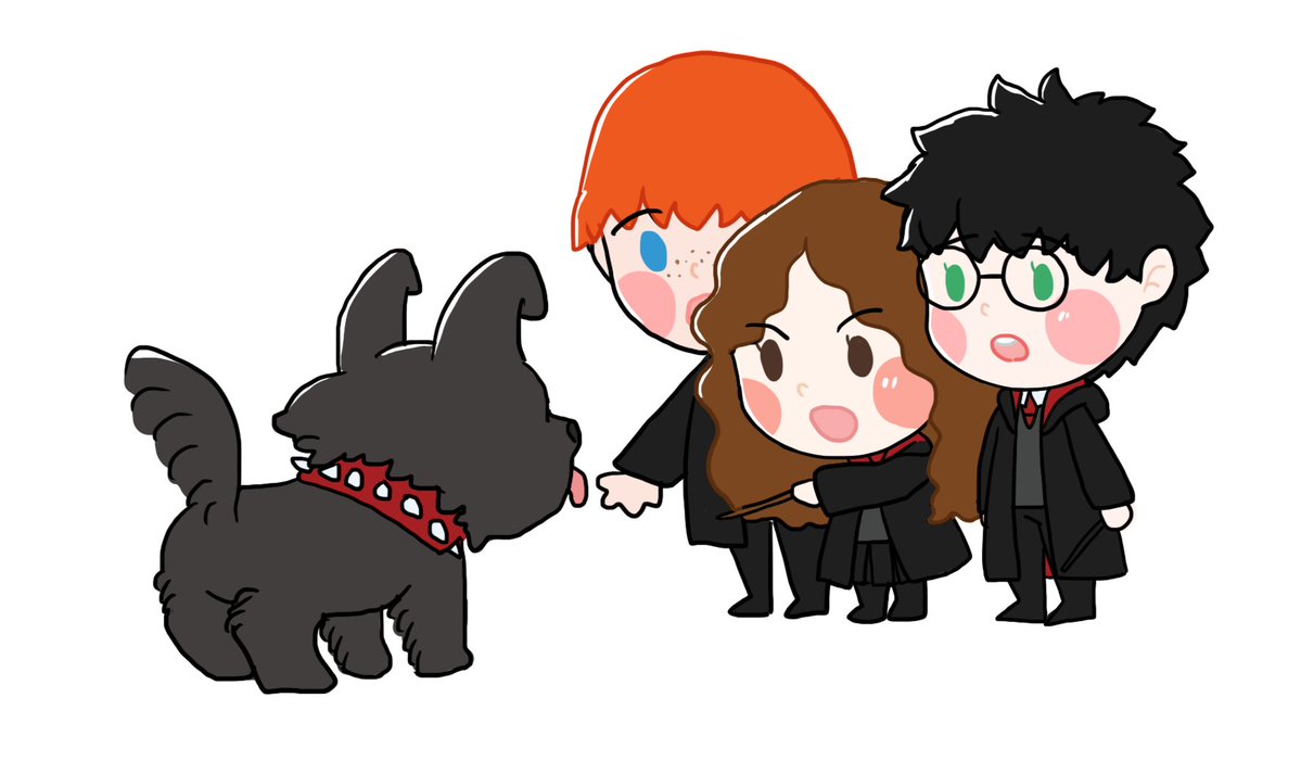 y_knowledge's tweet image. 골든트리오와 해그리드의 개 팽~~~!!!